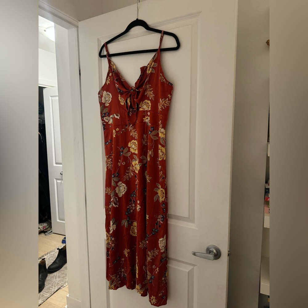 Rust Coloured Plus Size Flowered Dress